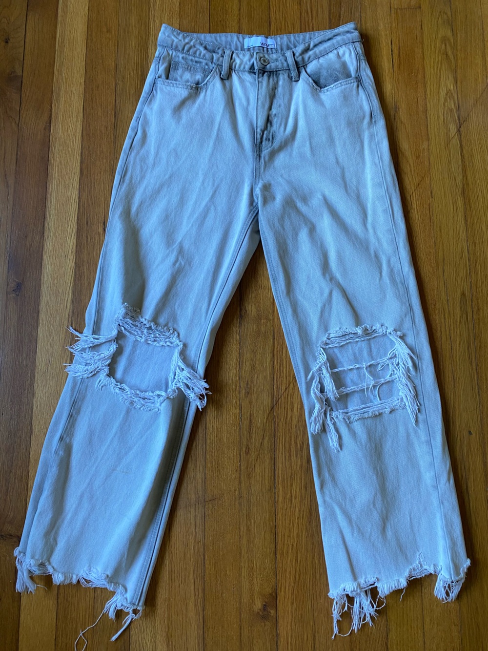 Vervet Los Angeles Light Wash Distressed Ripped Jeans Raw Hem, 27, good cond